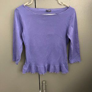 Ruffled, quarter sleeved medium top in purple.  Size medium